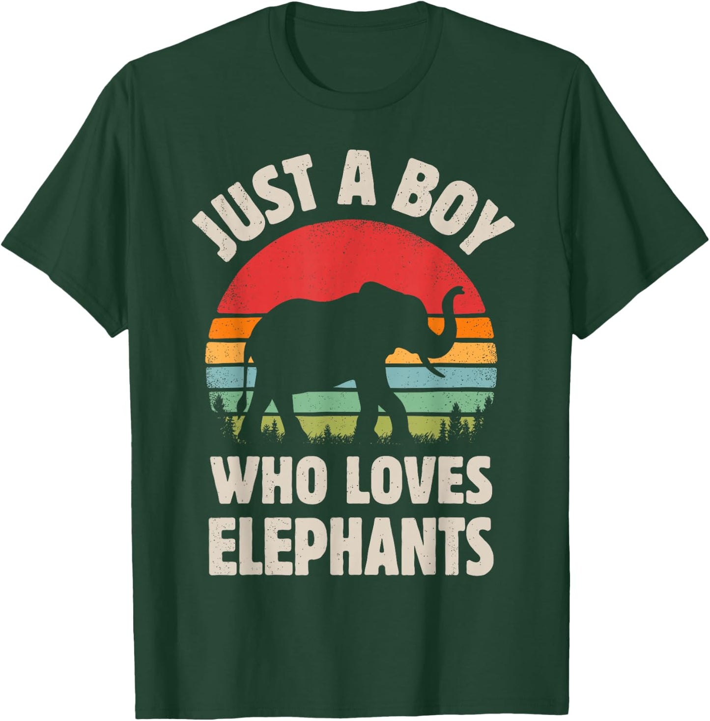 Elephant Just A Boy Who Loves Elephants Retro Vintage Sunset T-Shirt - T-Shirt | Forest
