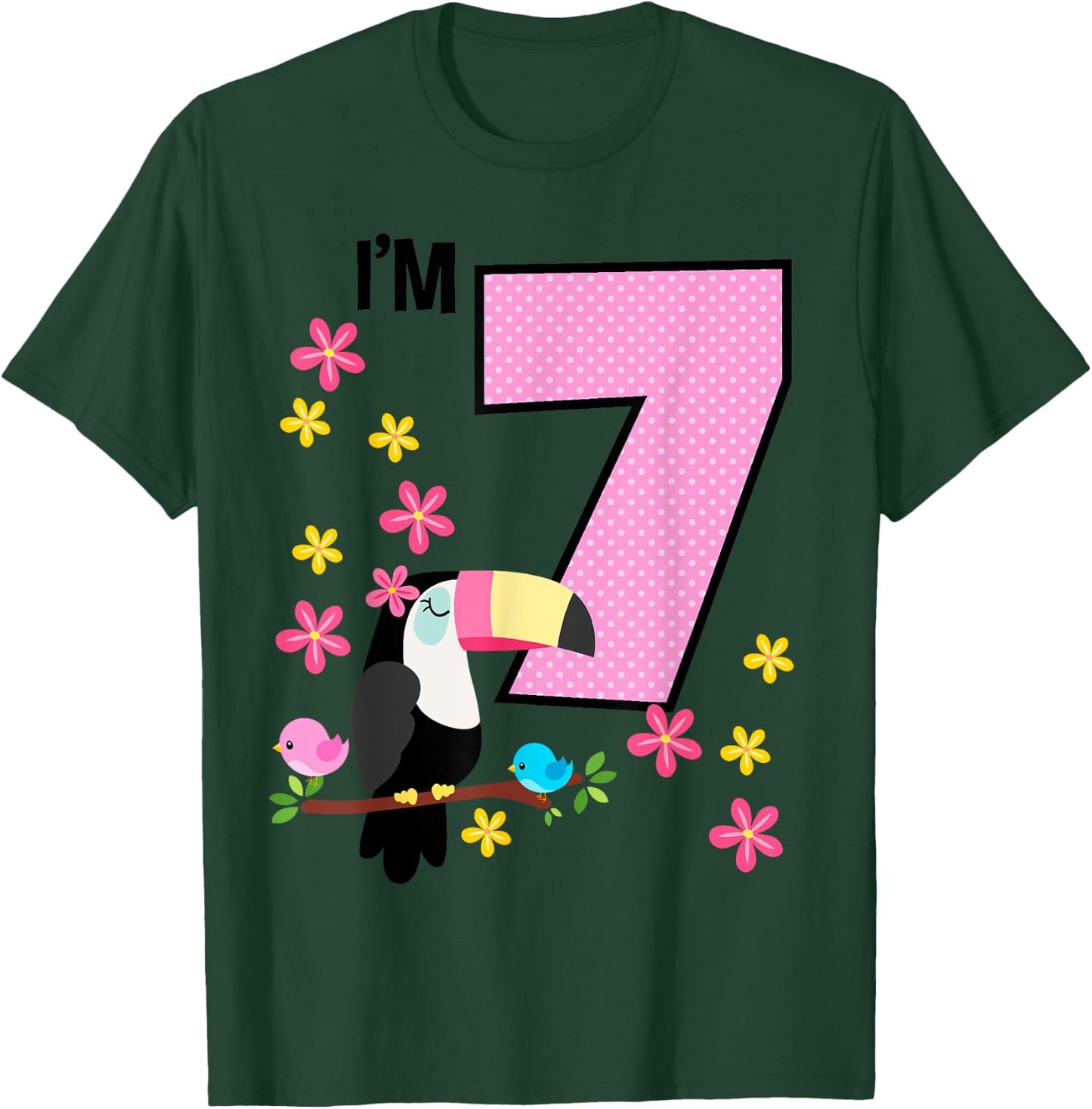 Toucan 7th Birthday 7 Year Old Birthday Girl Tropical Birds T-Shirt - T-Shirt | Forest