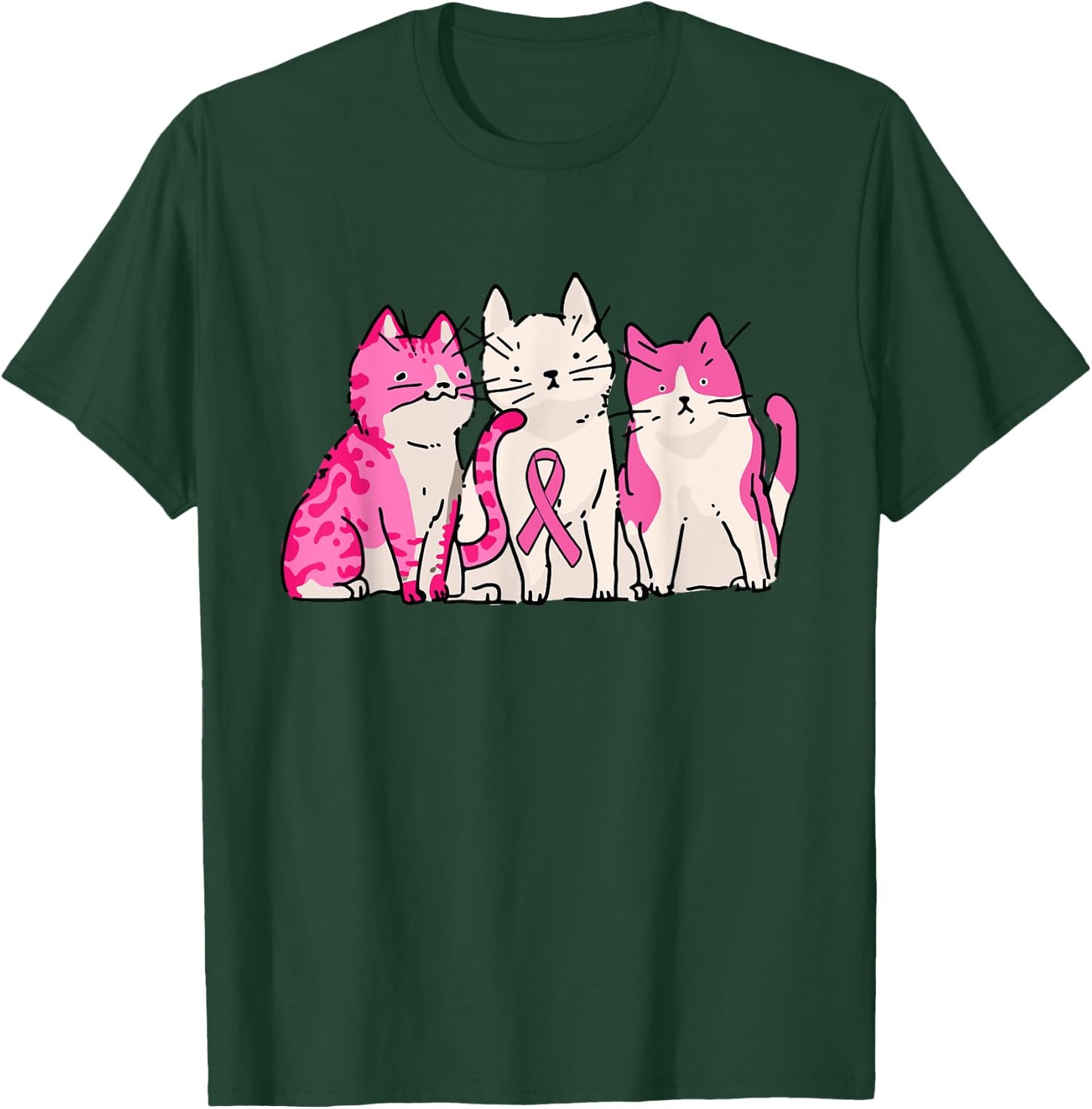 Cat Pink Ribbon Breast Cancer Awareness Cute Kitten Kitty T-Shirt - T-Shirt | Forest