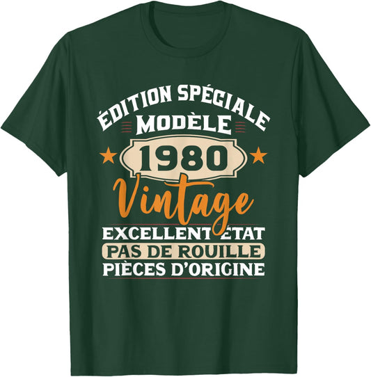 Original Gift Vintage 1980 Birthday Party 44 Years Man , Black, S T-Shirt - T-Shirt | Forest