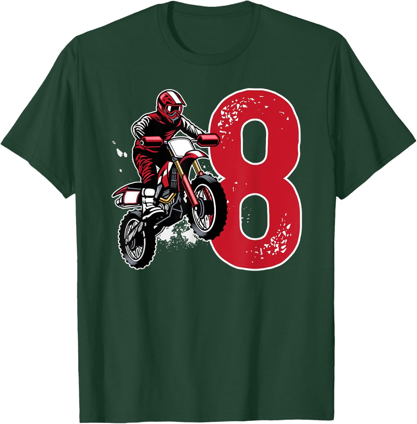 8th Birthday Party Dirt Bike Boy 8 Year Old Dirt Biker T-Shirt - T-Shirt | Forest
