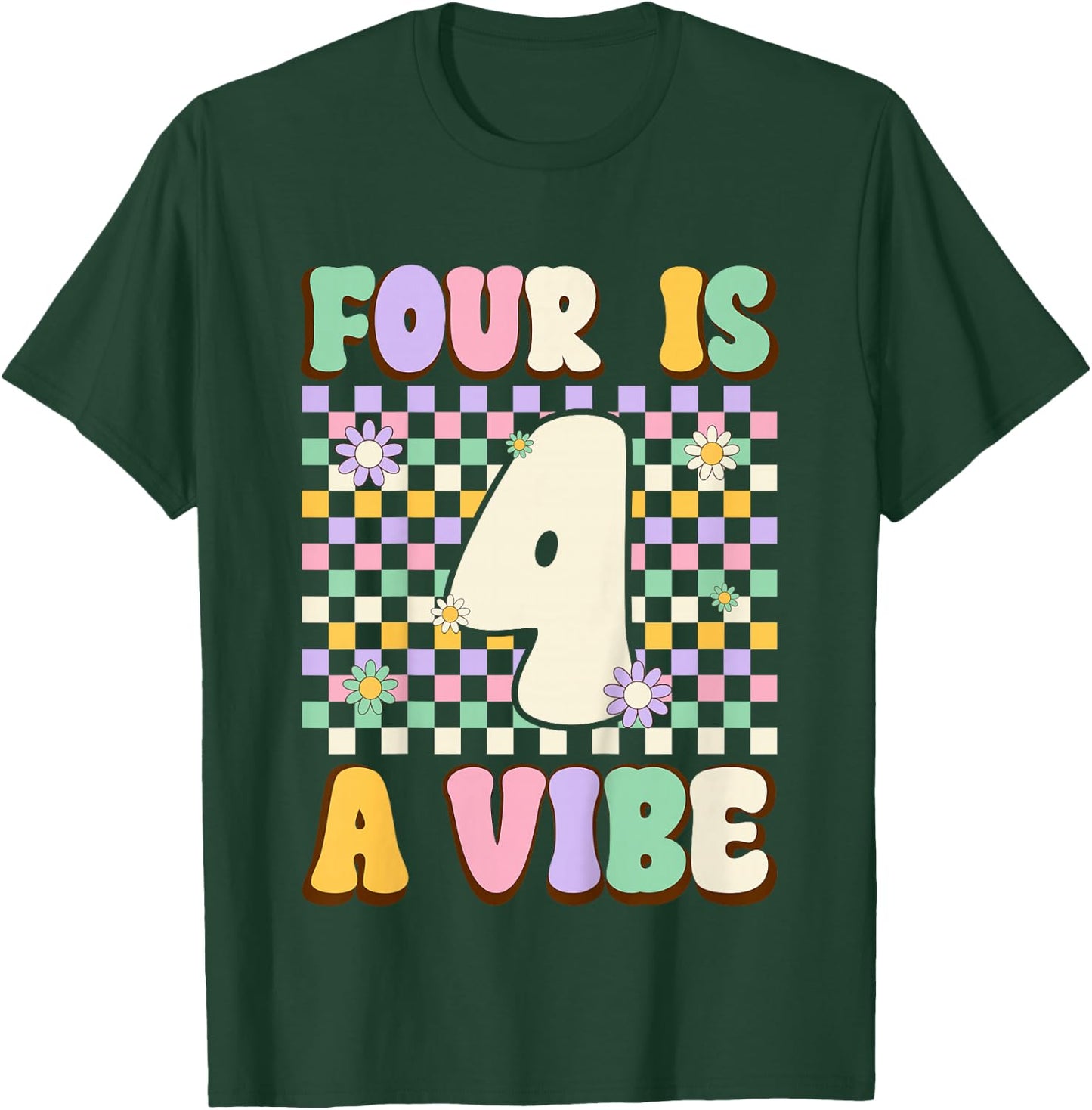 Kids Four Is A Vibe Groovy 4 Years Old 4th Birthday Party Kids T-Shirt - T-Shirt | Forest