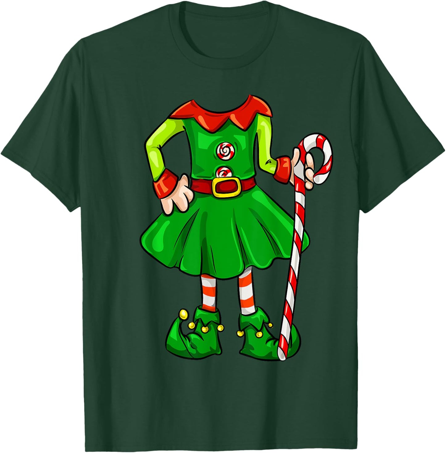 Funny Christmas Gift Cute Candy Cane Elf Girl Costume T-Shirt - T-Shirt | Forest