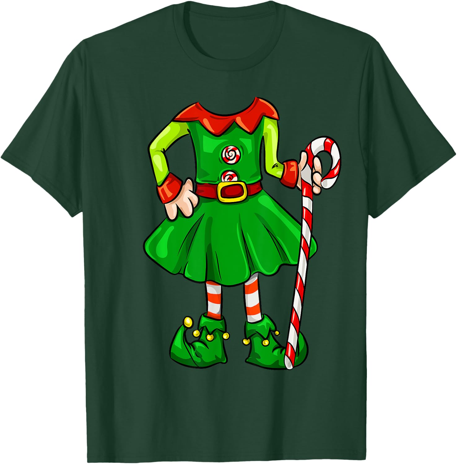 Funny Christmas Gift Cute Candy Cane Elf Girl Costume T-Shirt - T-Shirt | Forest