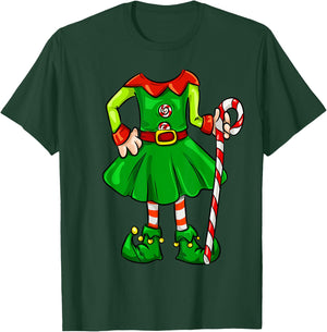 Funny Christmas Gift Cute Candy Cane Elf Girl Costume T-Shirt - T-Shirt | Forest