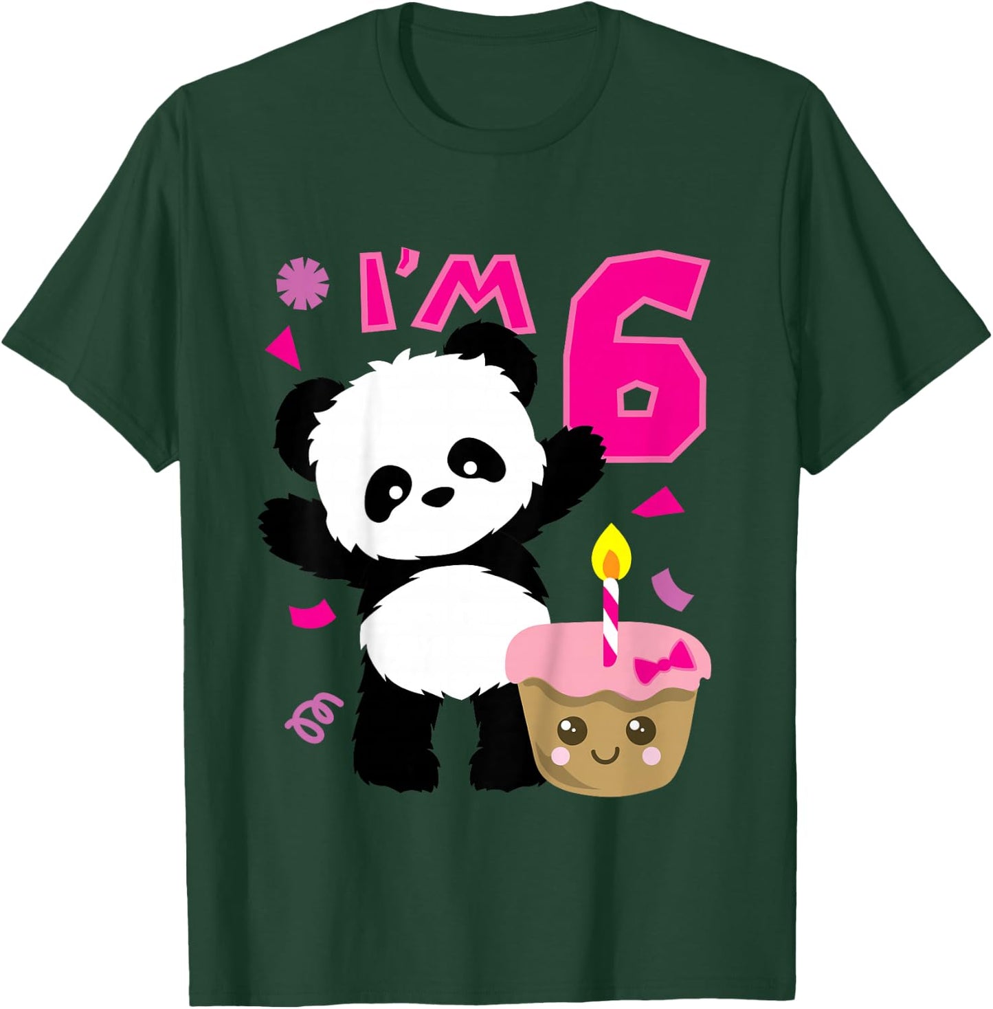 Kids Panda with Kawaii Cake 6 Years Old Girls Birthday Party T-Shirt - T-Shirt | Forest