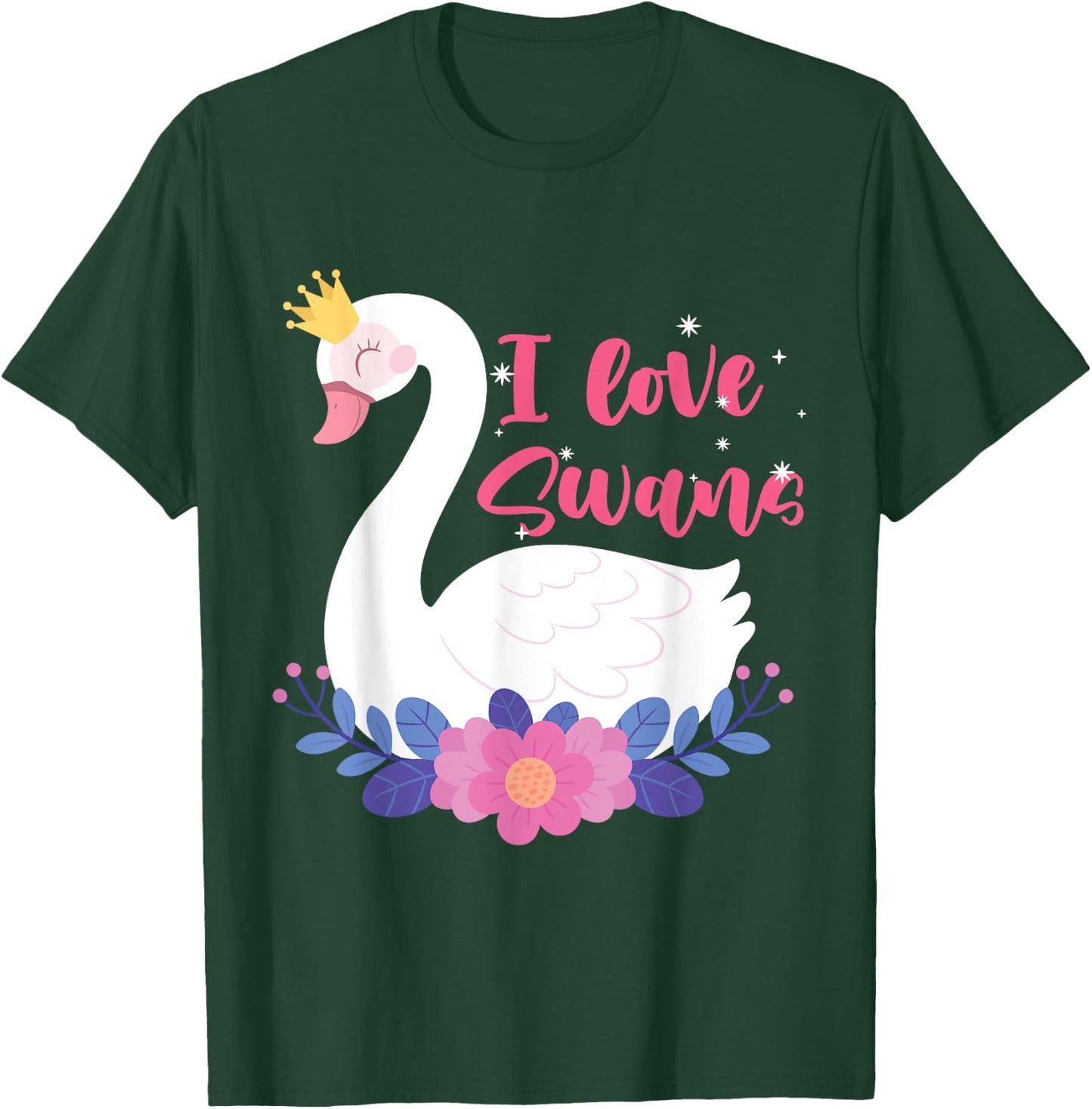 I Love Swans Bird Zoo Animal Lake Water Lily Flowers Crown T-Shirt - T-Shirt | Forest