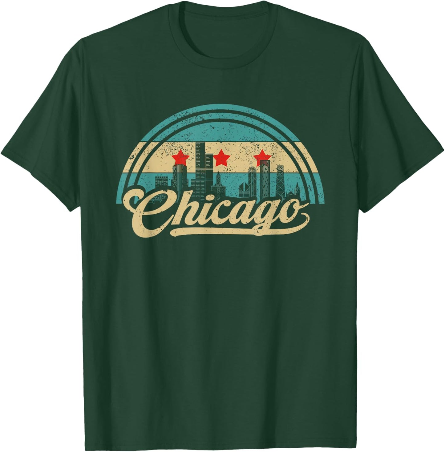Chicago Flag Skyline Vintage USA Chicago Flag Illinois USA T-Shirt - T-Shirt | Forest
