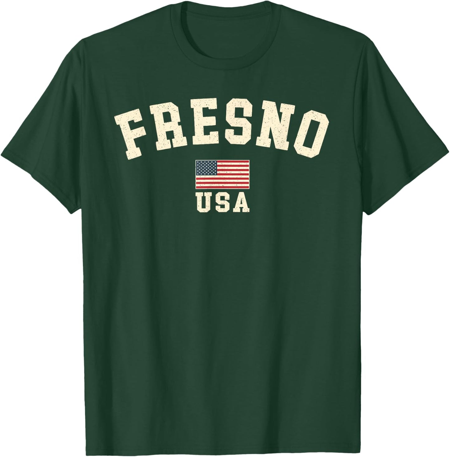 Vintage Fresno USA American Flag Souvenir California Retro T-Shirt - T-Shirt | Forest