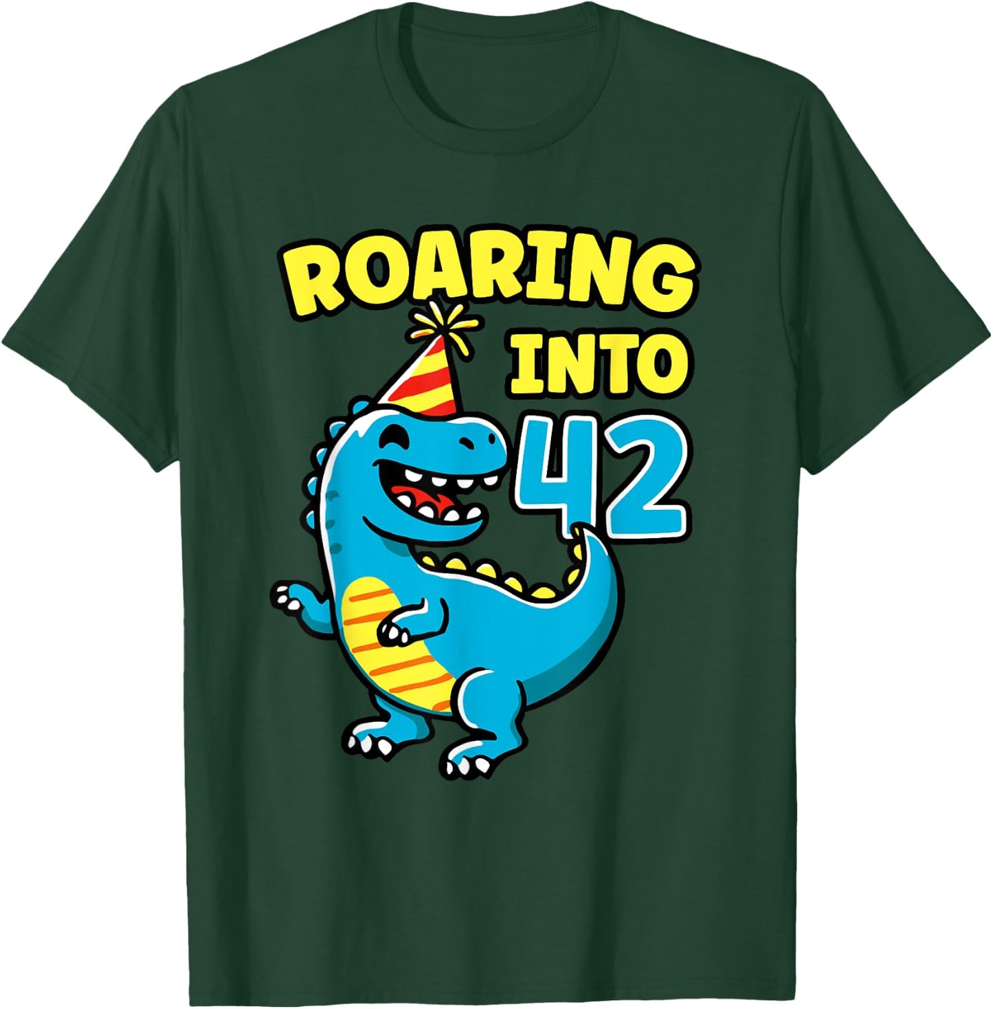 Roaring into 42 Dino 42nd Birthday Party 42 Years Funny T-Shirt - T-Shirt | Forest