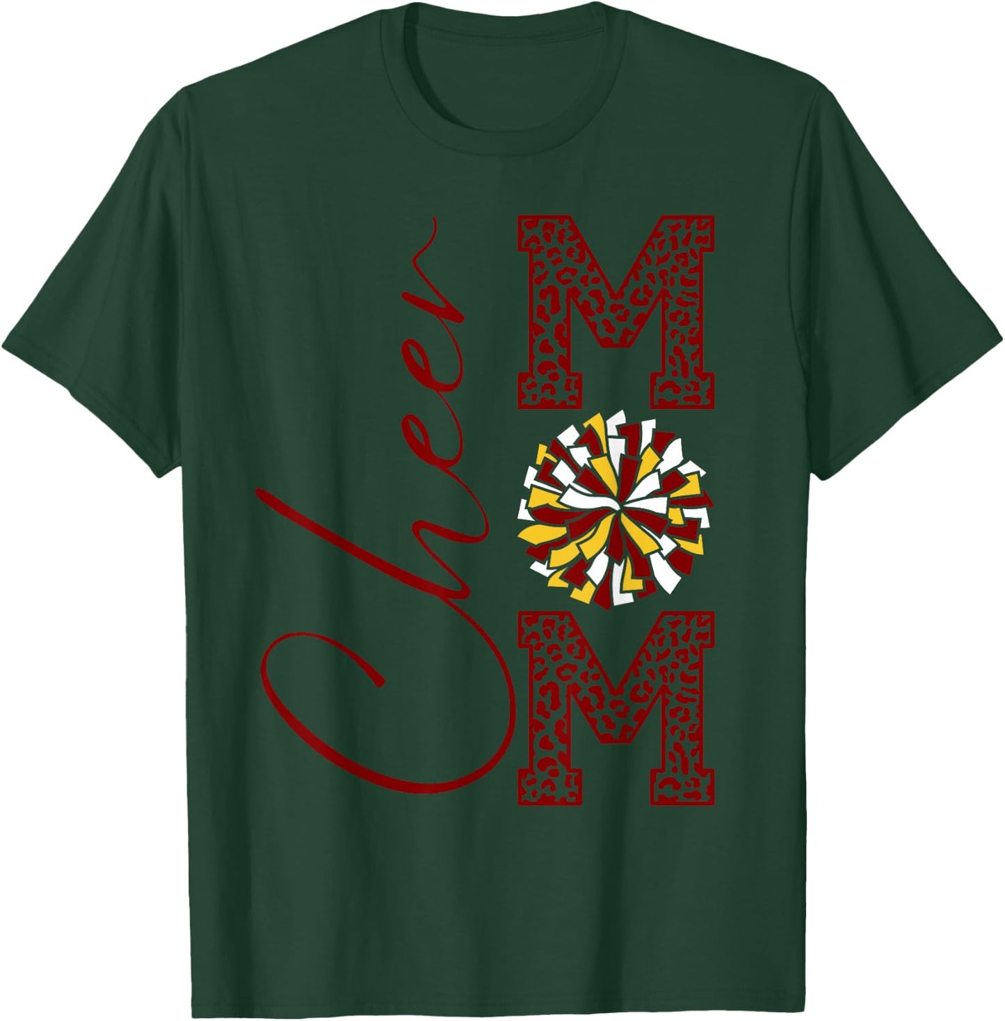 Cheer Mom | Maroon Gold White Burgandy Yellow Leopard Print T-Shirt - T-Shirt | Forest