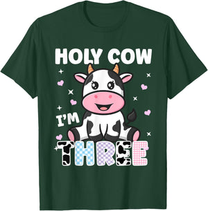 Holy Cow I'm Three Years Old Cute Cow 3rd Birthday Party T-Shirt - T-Shirt | Forest