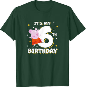 Peppa Pig It's My 6th Birthday Holiday Stars Celebration T-Shirt - T-Shirt | Forest