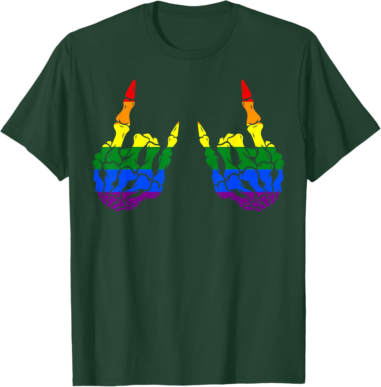 Skeleton Rock Hand LGBT-Q Cool Rainbow Flag Gay Pride Ally T-Shirt - T-Shirt | Forest
