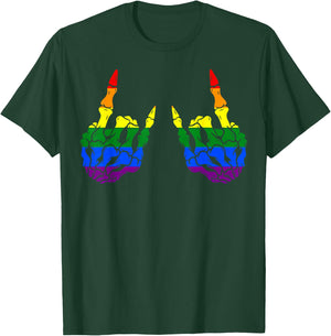 Skeleton Rock Hand LGBT-Q Cool Rainbow Flag Gay Pride Ally T-Shirt - T-Shirt | Forest