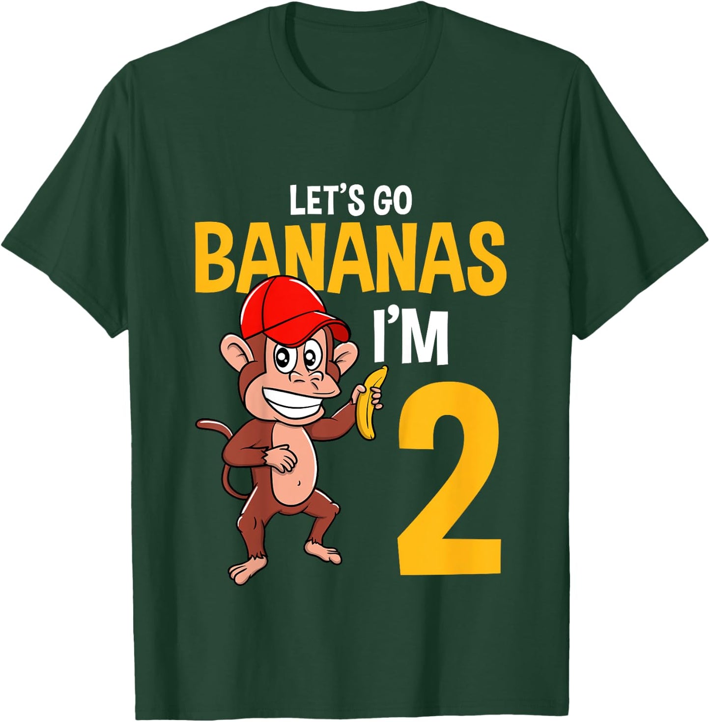 Lets Go Bananas 2nd Birthday Monkey 2 Year Old Boy Girl T-Shirt - T-Shirt | Forest