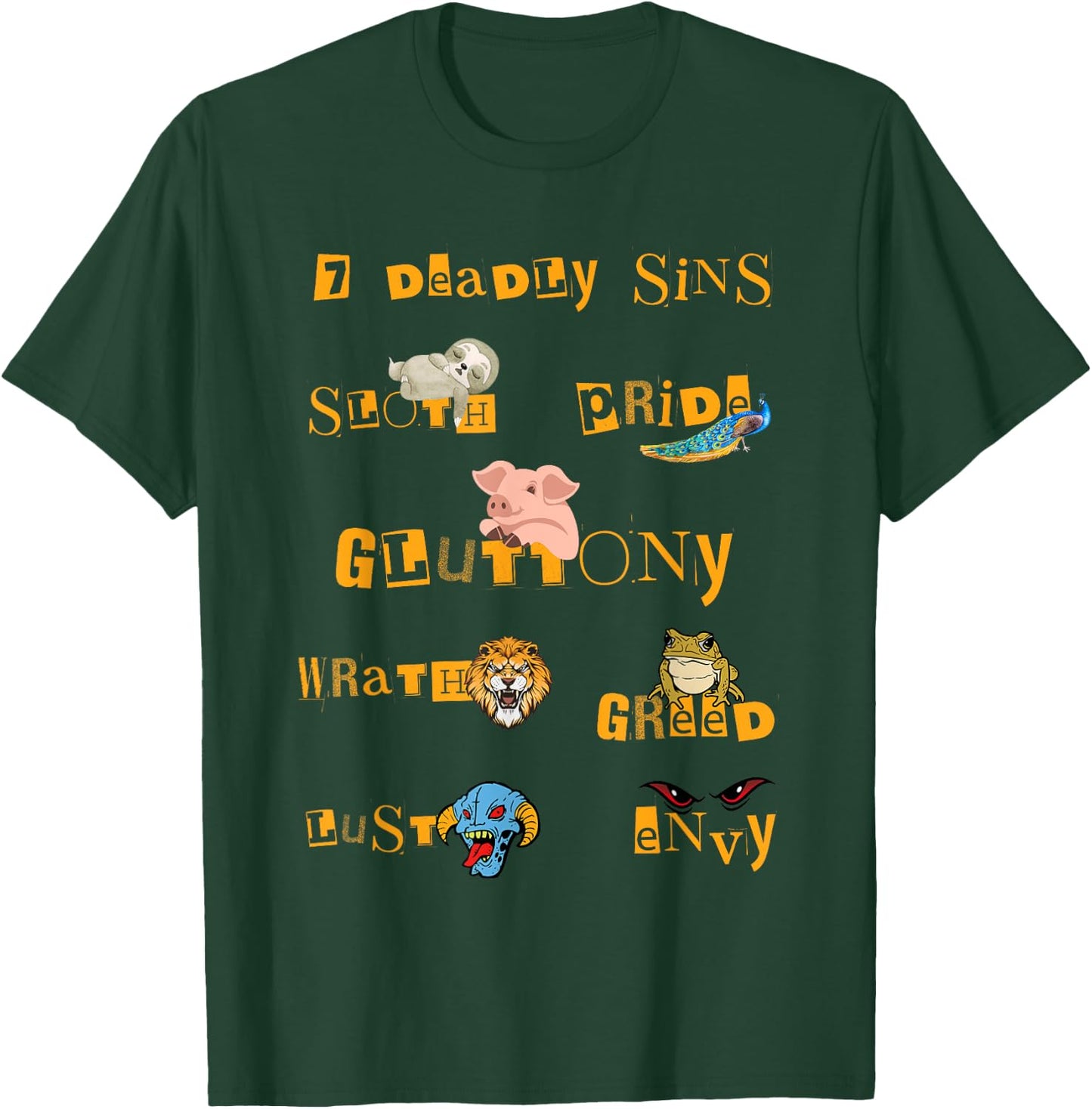 Seven Deadly Sins Lust Pride Gluttony Sloth Wrath Greed Envy T-Shirt - T-Shirt | Forest