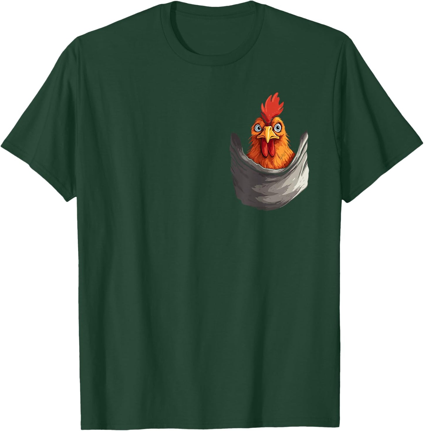 Fun print with hen in pocket, rooster, hen and farmer , Black, S T-Shirt - T-Shirt | Forest