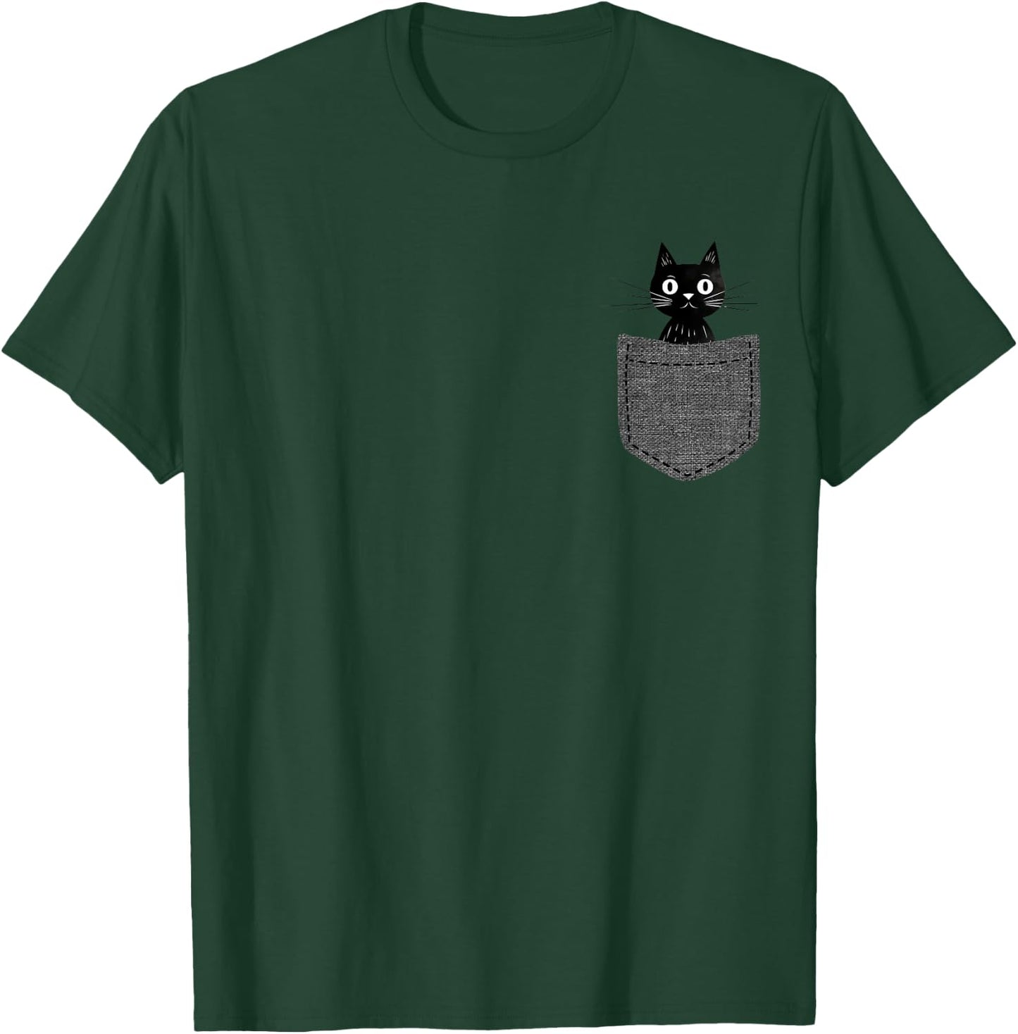 Schwarze Katze in Brusttasche T-Shirt - T-Shirt | Forest