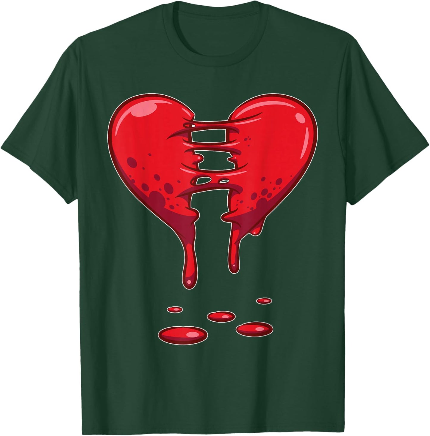 Dripping Broken Heart Minimal Line Art T-Shirt - T-Shirt | Forest