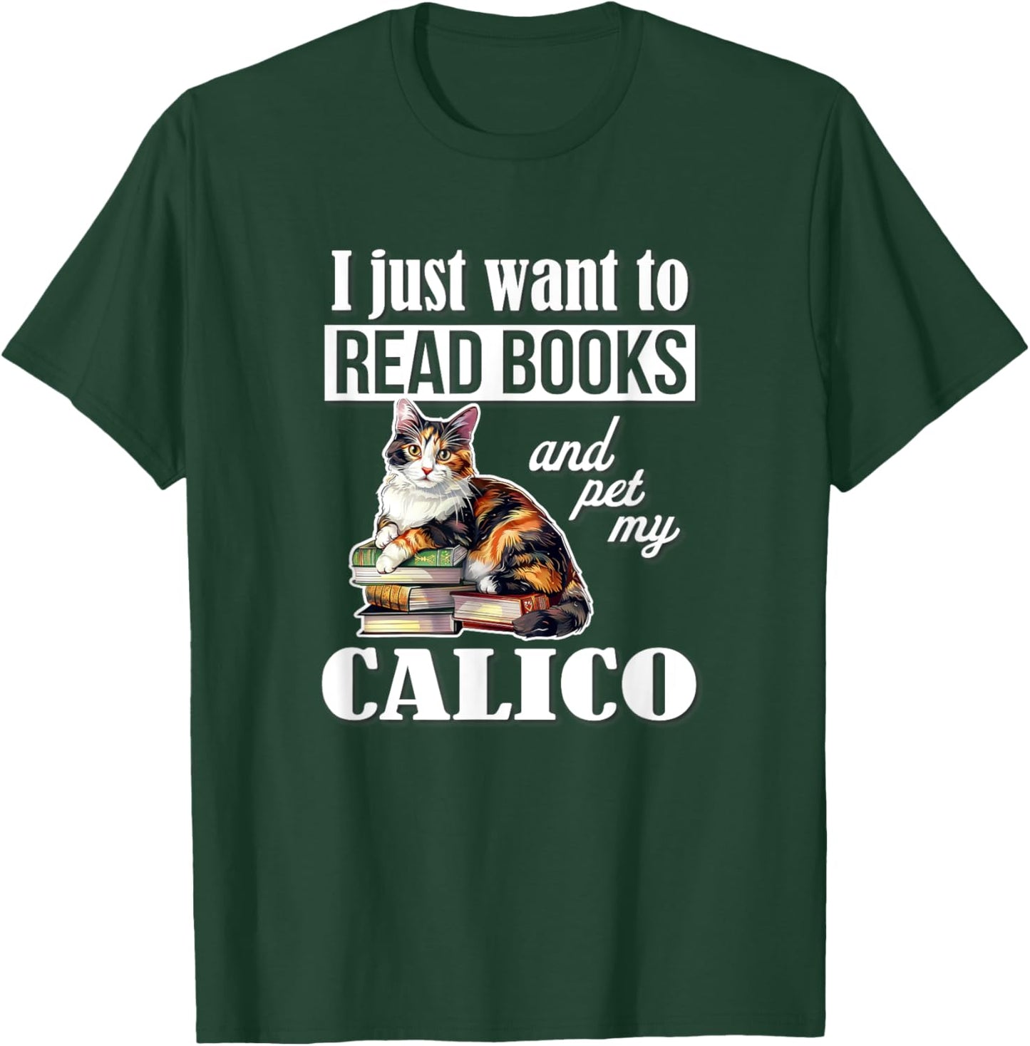 Cute Read Books Calico Cat Lover Women Girls Kids T-Shirt - T-Shirt | Forest