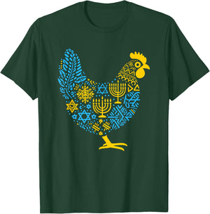 Chicken Menorah Dreidel Jewish Hanukkah Kids T-Shirt - T-Shirt | Forest