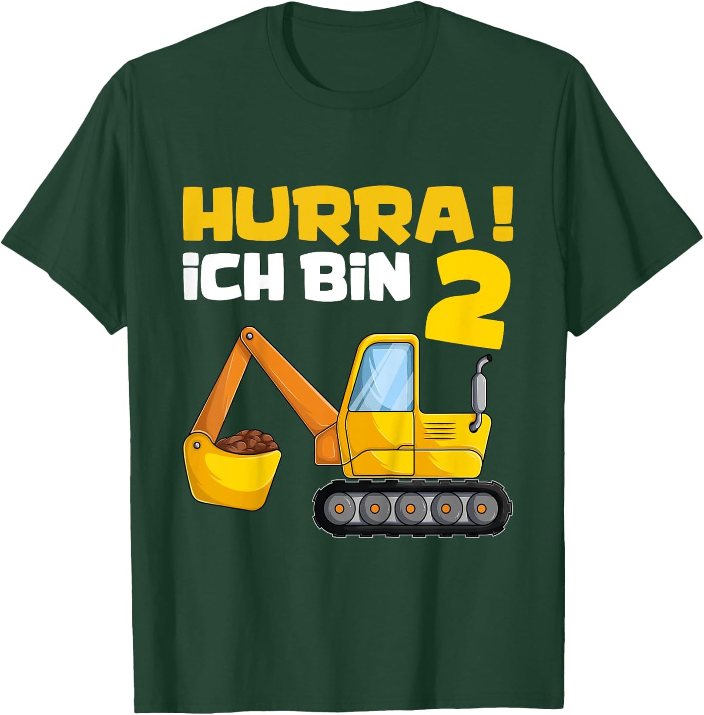 Hurra Ich Bin 2. Geburtstag Jungen Shirts, Zwei Jahre Bagger T-Shirt - T-Shirt | Forest
