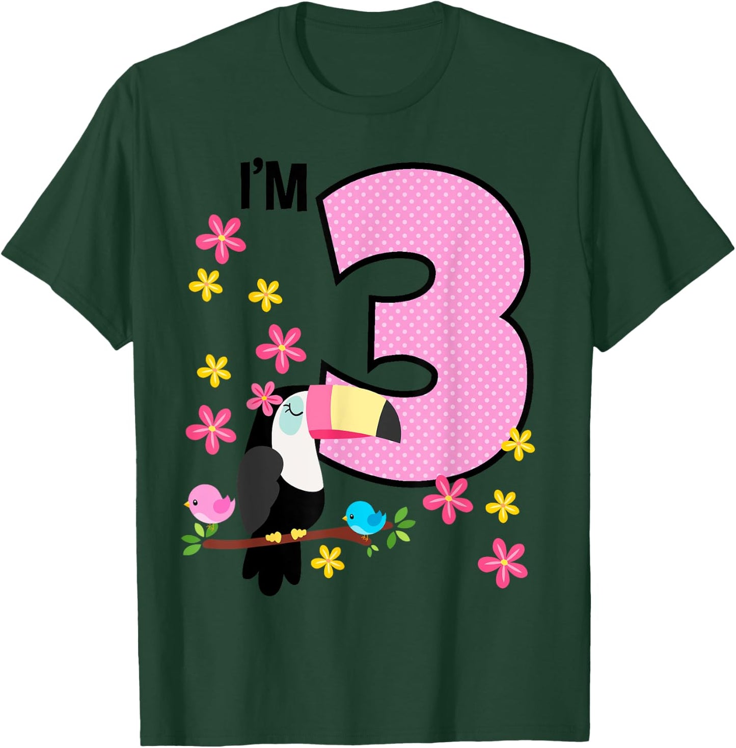 Toucan 3rd Birthday 3 Year Old Birthday Girl Tropical Birds T-Shirt - T-Shirt | Forest