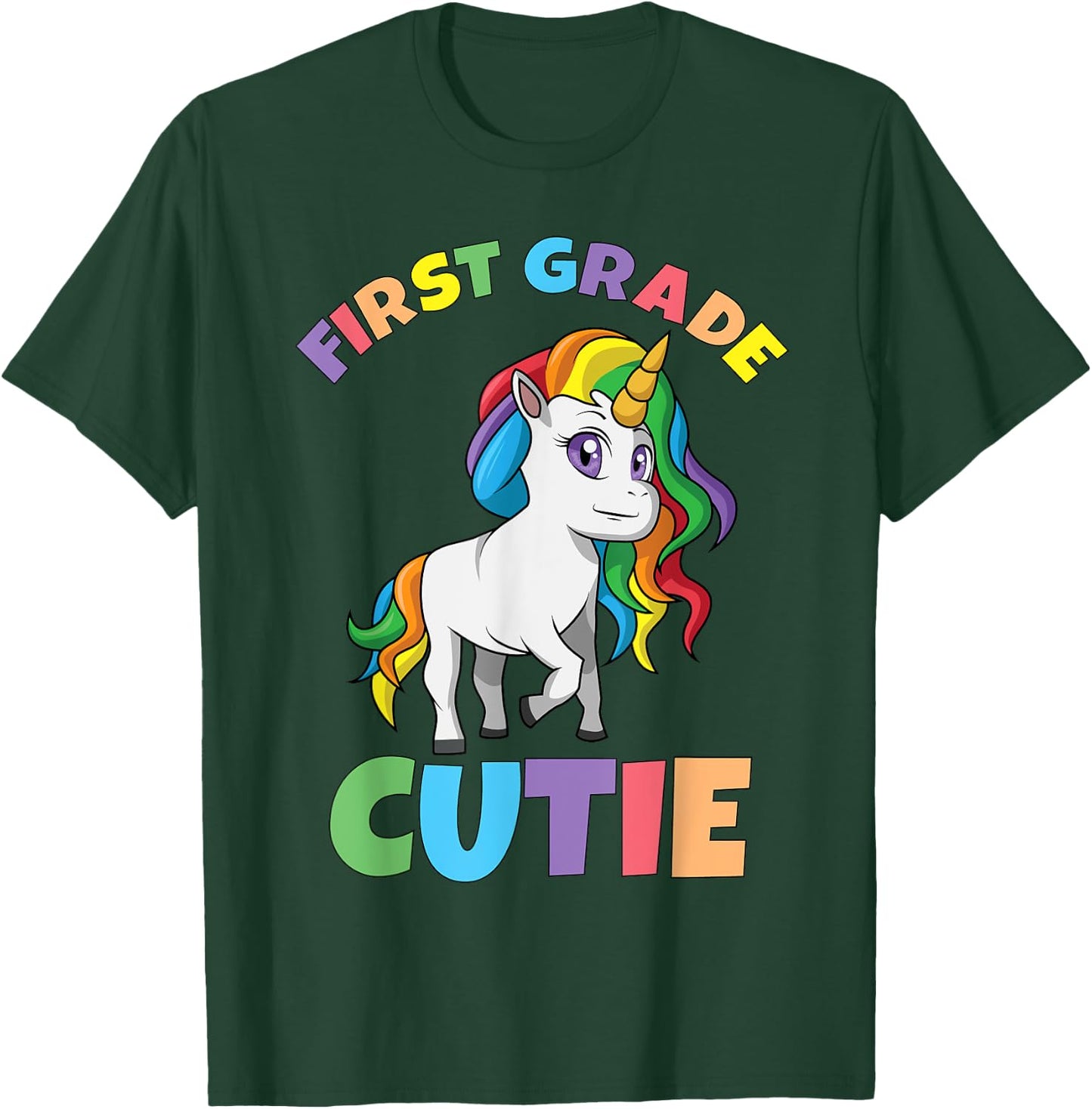 First Day of School 1st First Grade Cutie Girls Unicorn T-Shirt - T-Shirt | Forest