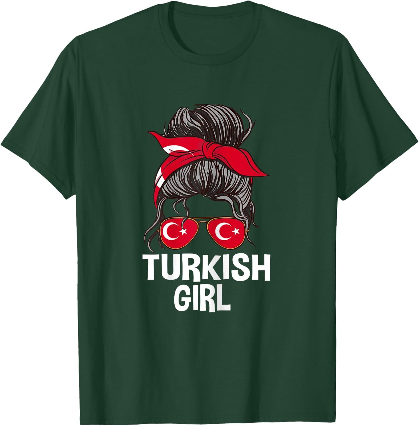 Lunettes de soleil pour femme avec cheveux désordonnés Motif drapeau turc T-Shirt - T-Shirt | Forest