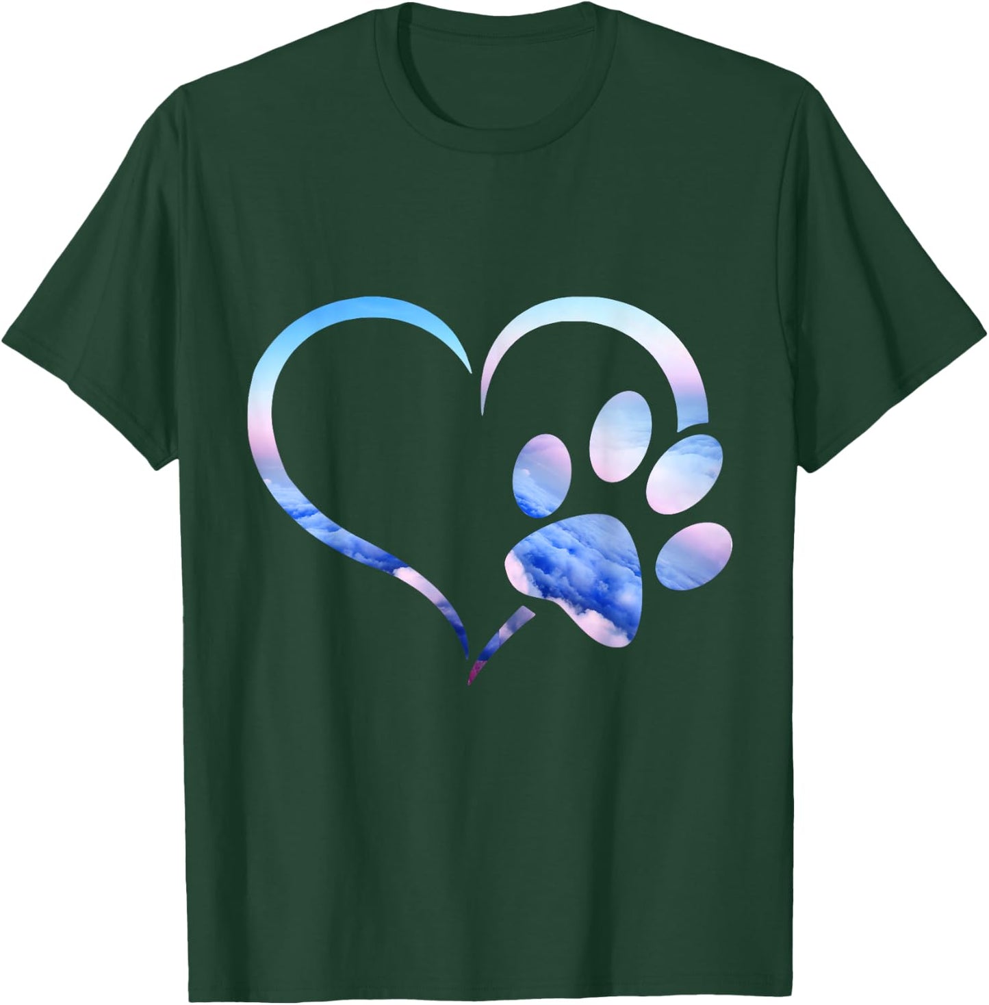 Blue pink Ombre Dog Paw Print heart For Dogs Lover Women Girls Kids T-Shirt - T-Shirt | Forest