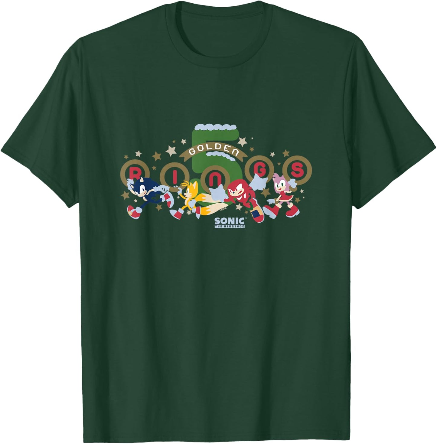 Sonic The Hedgehog Christmas 5 Golden Rings Vintage Logo T-Shirt - T-Shirt | Forest