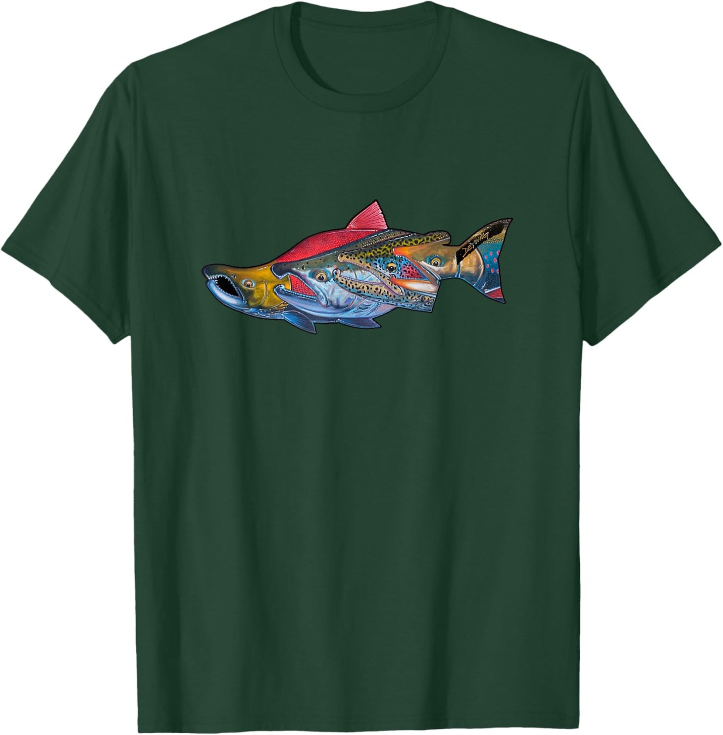 Fab Four Alaska Salmon Derek DeYoung Fishing Gift T-Shirt - T-Shirt | Forest