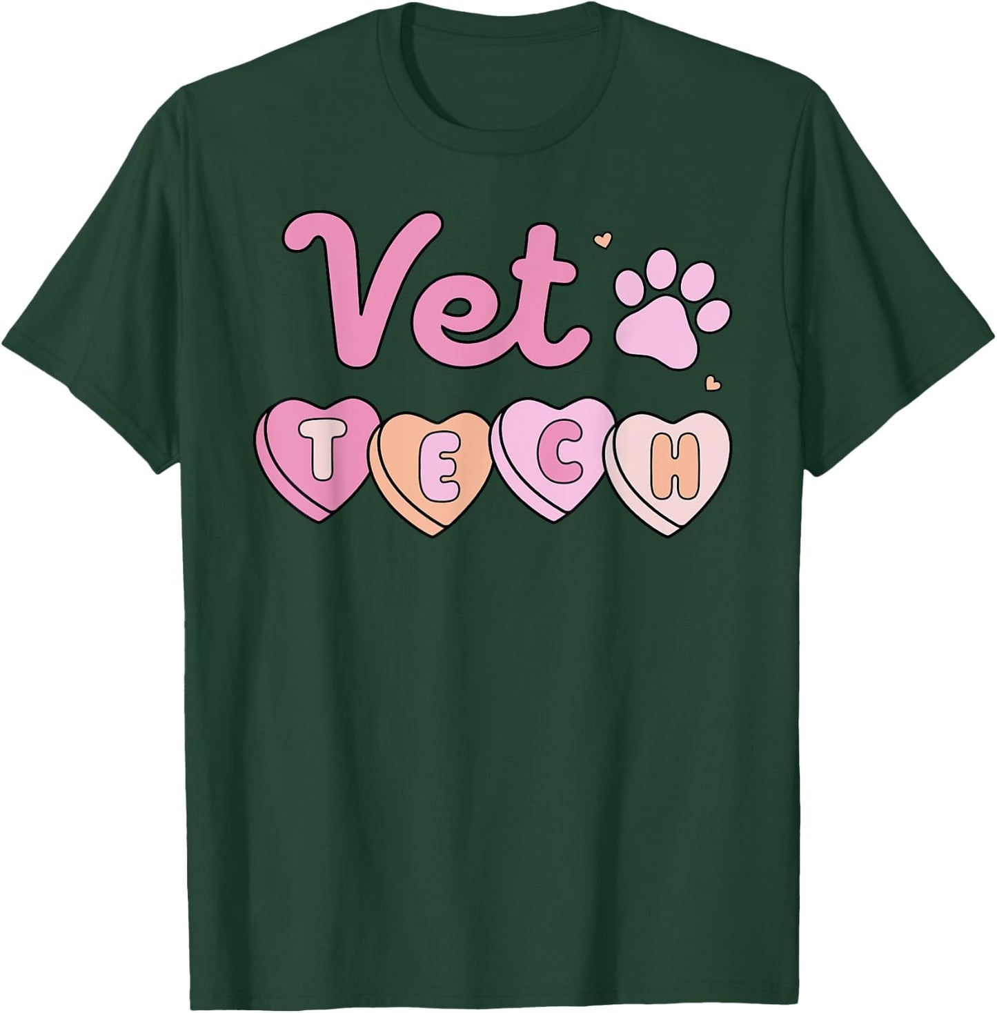 Vet Tech Valentines Day Veterinary Medicine Retro Hearts T-Shirt - T-Shirt | Forest
