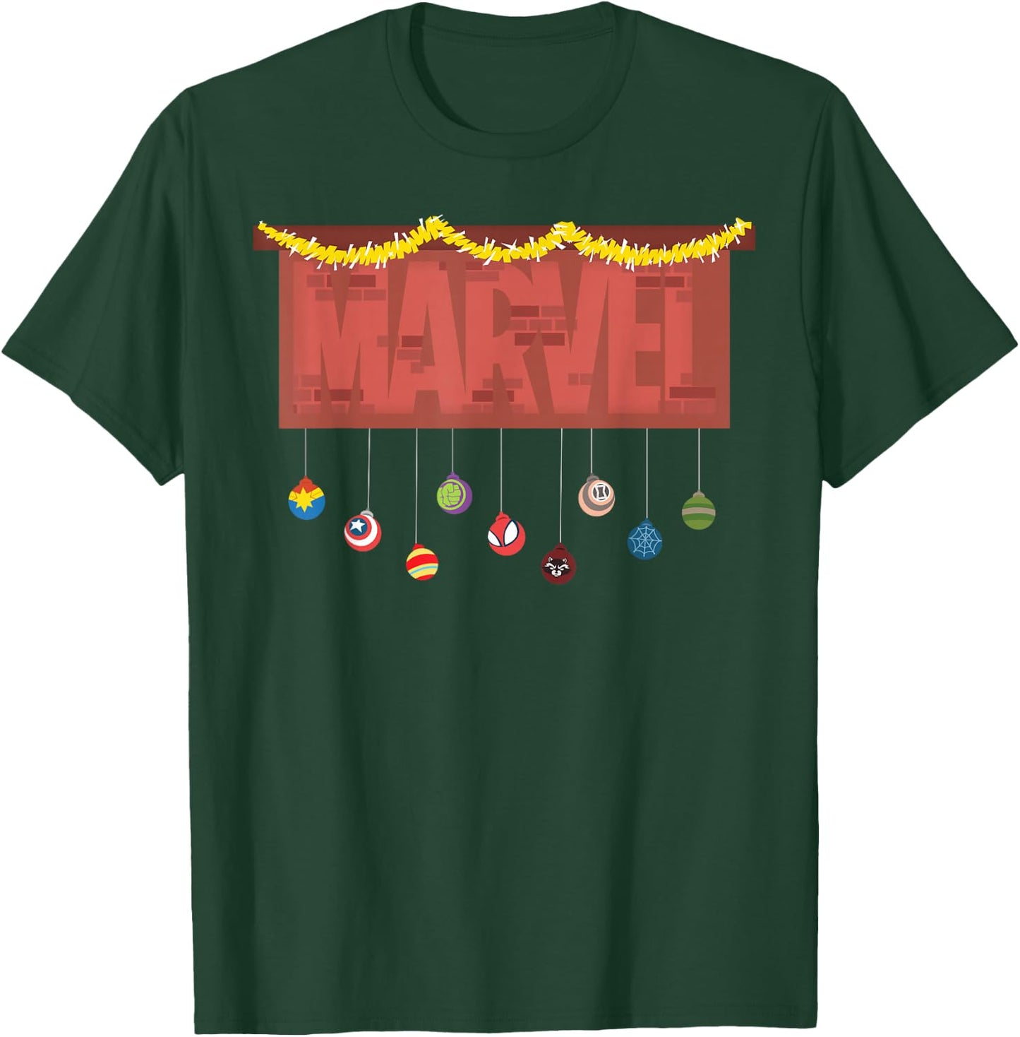 Marvel Logo Holiday Christmas Avengers Super Hero Ornaments T-Shirt - T-Shirt | Forest