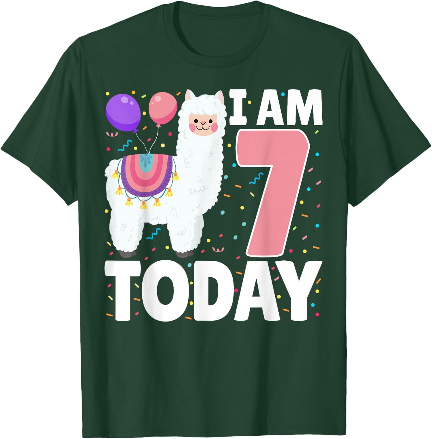 I'm 7 Today 7th Birthday Party Cute Llama Lover Boys Girls T-Shirt - T-Shirt | Forest