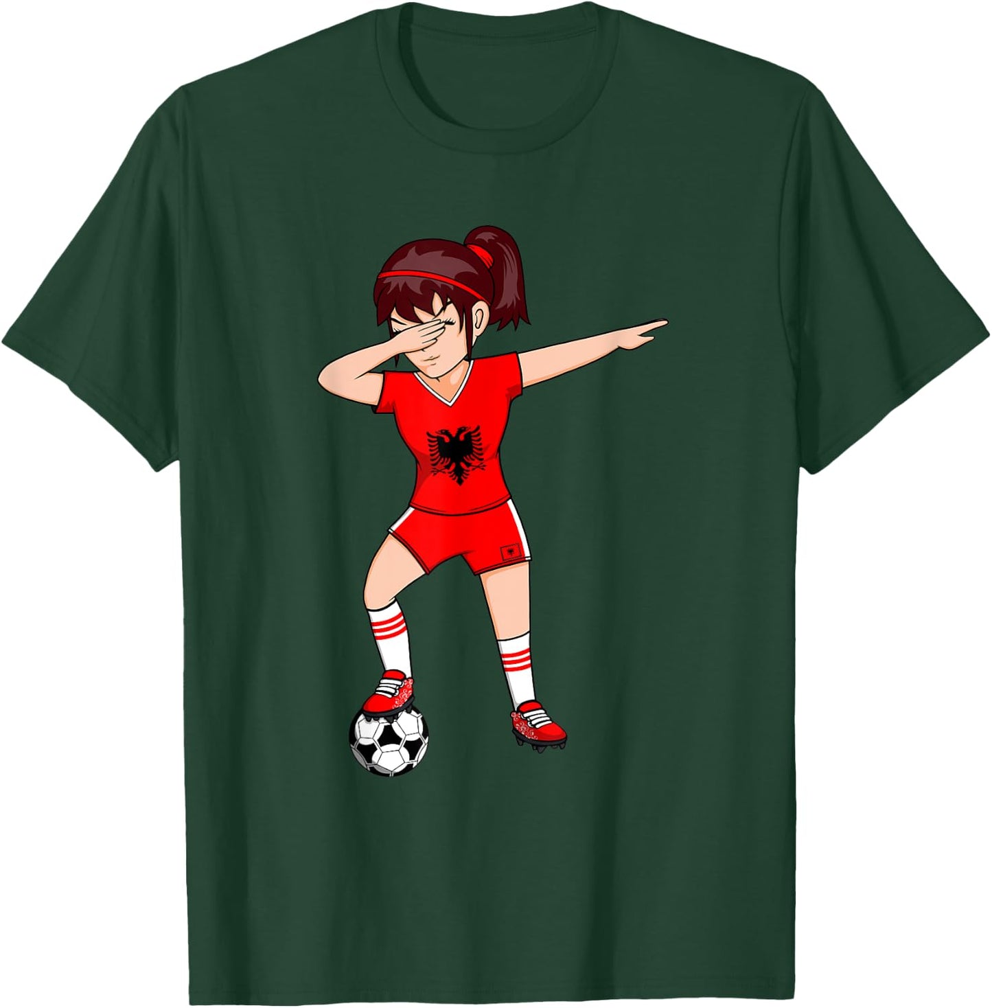Dabbing Soccer Girl Albania Jersey Albanian Football Lovers T-Shirt - T-Shirt | Forest
