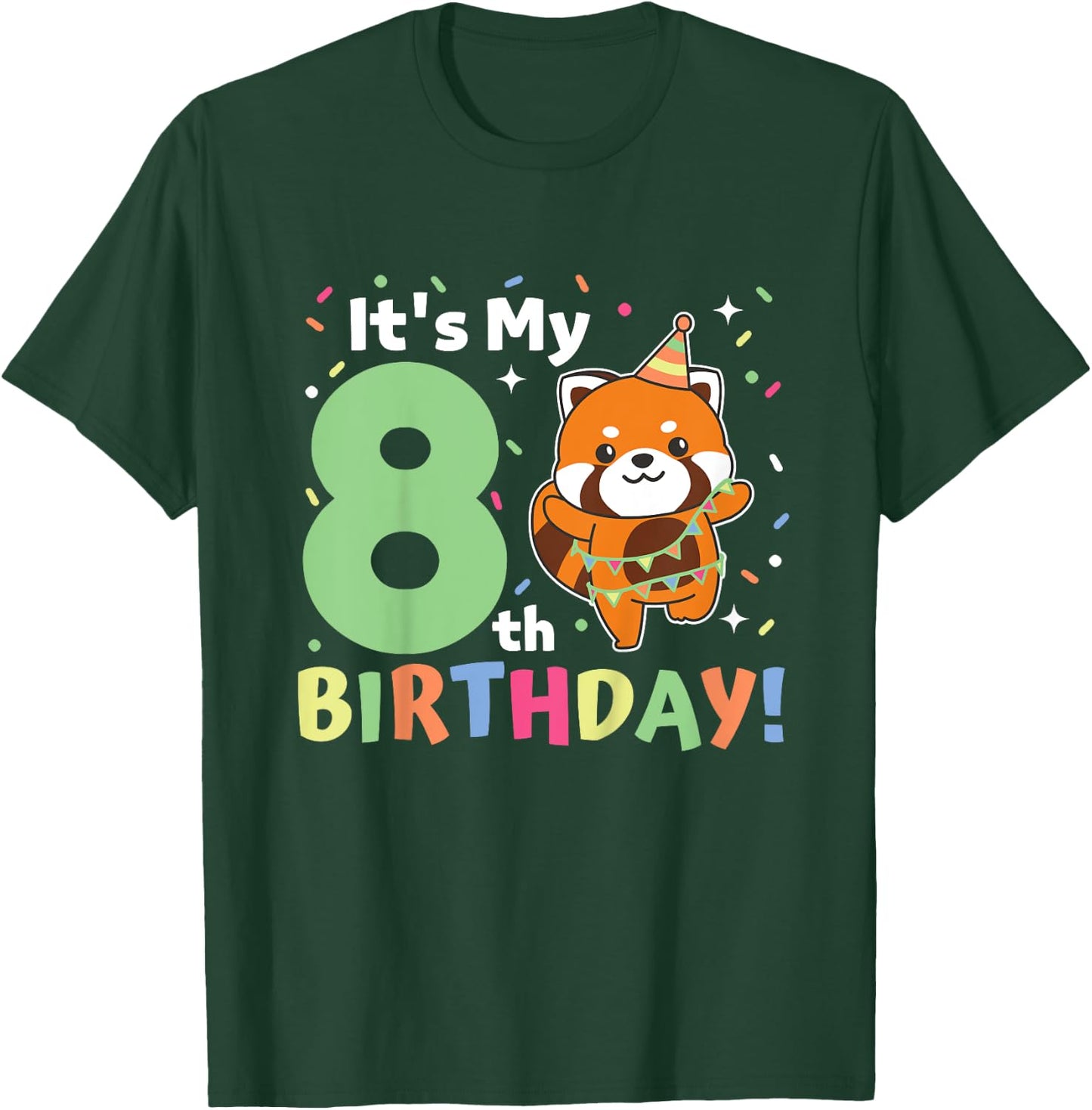 Kinder Rote Panda 8. Geburtstag Kinder acht Jahre alt Roter Panda T-Shirt - T-Shirt | Forest