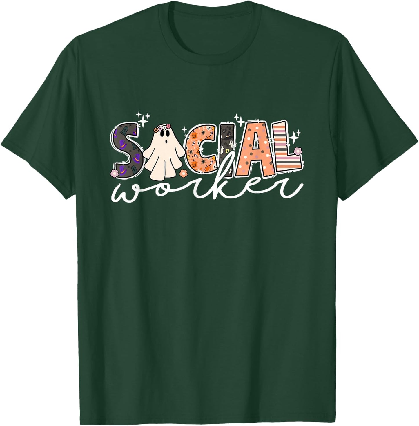 Social Worker Halloween School Social Work Retro Ghost Funny T-Shirt - T-Shirt | Forest
