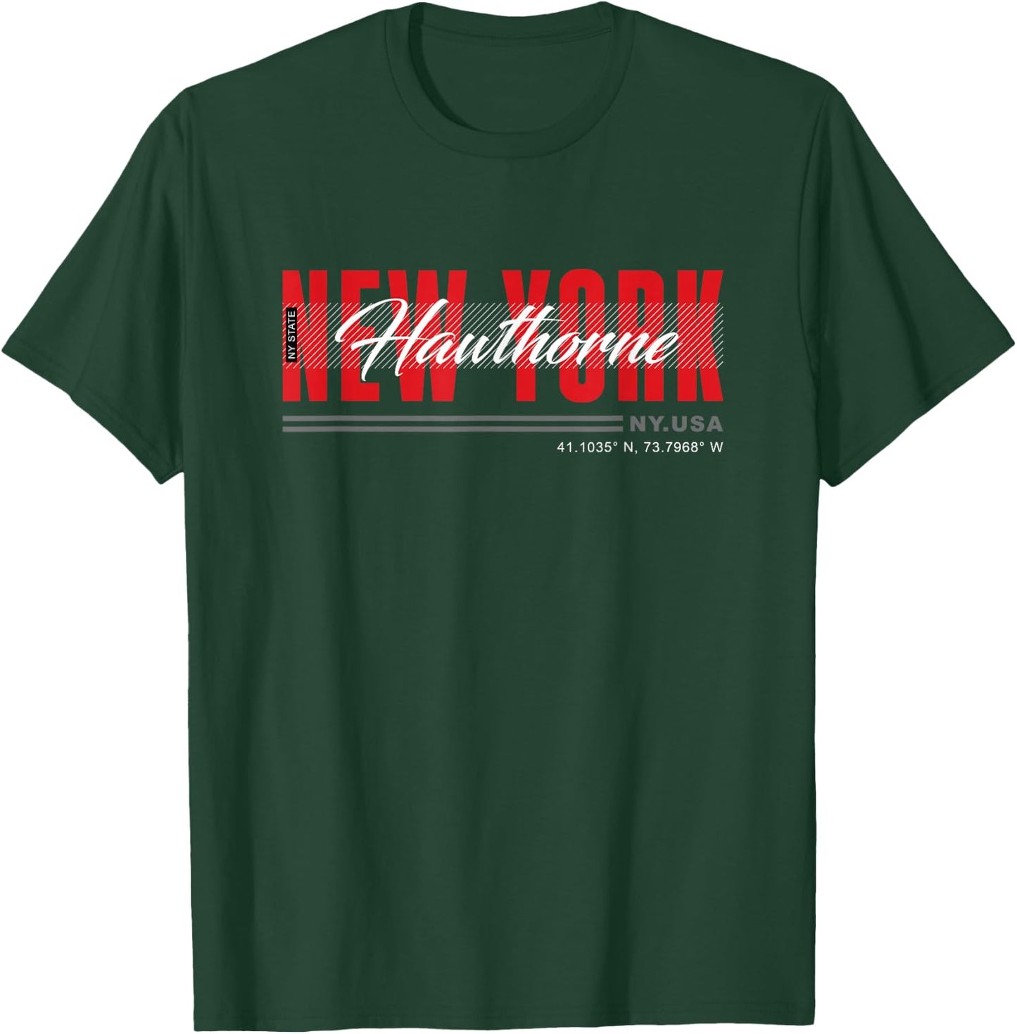 Hawthorne, New York Streetwear Bold Red Urban Design T-Shirt - T-Shirt | Forest