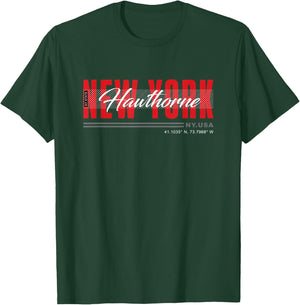 Hawthorne, New York Streetwear Bold Red Urban Design T-Shirt - T-Shirt | Forest