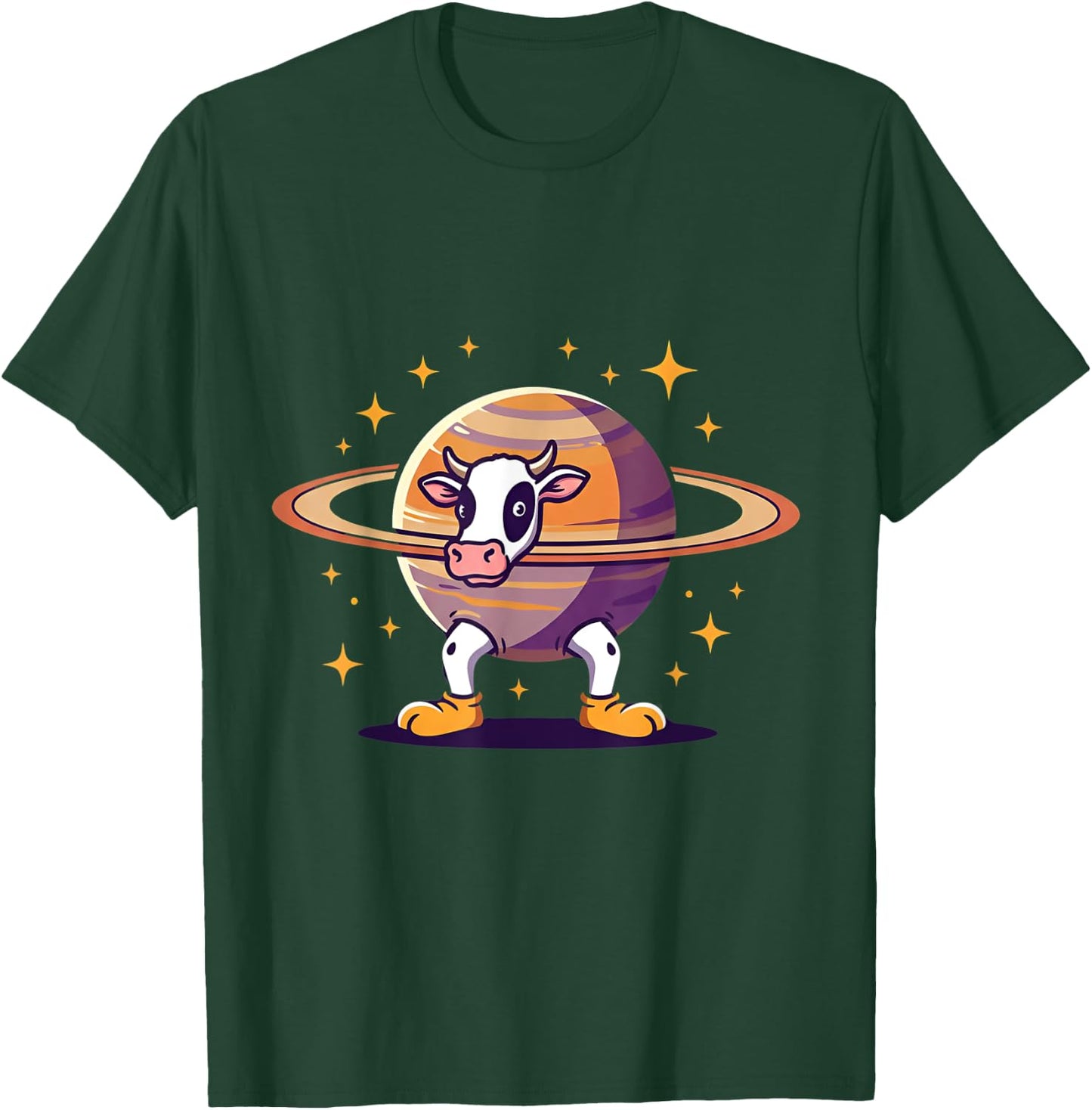 Space Cow Saturn – Animal Cartoon Universe T-Shirt - T-Shirt | Forest