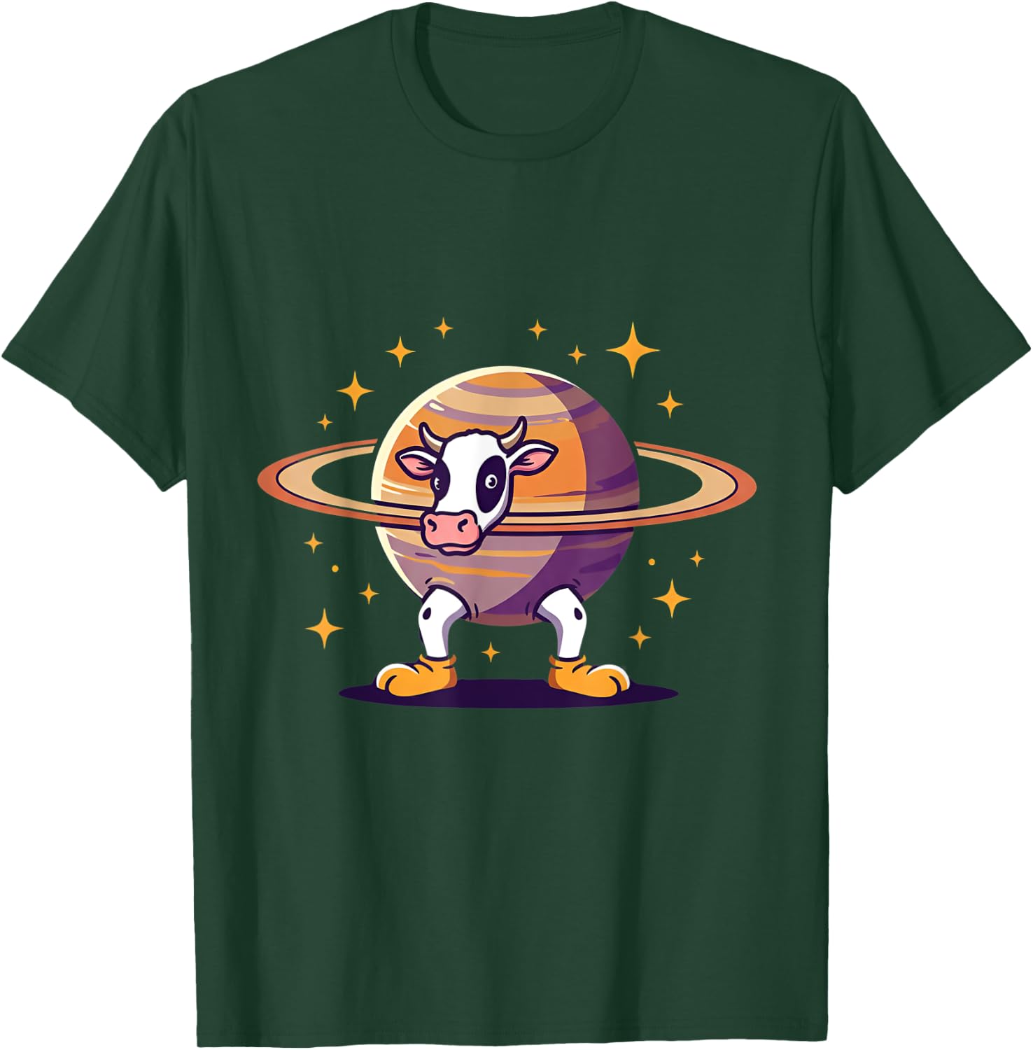 Space Cow Saturn – Animal Cartoon Universe T-Shirt - T-Shirt | Forest