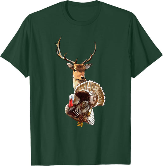 Deer And Turkey Cool Hunt Hobby Hunting Wildlife Hunter Gift T-Shirt - T-Shirt | Forest