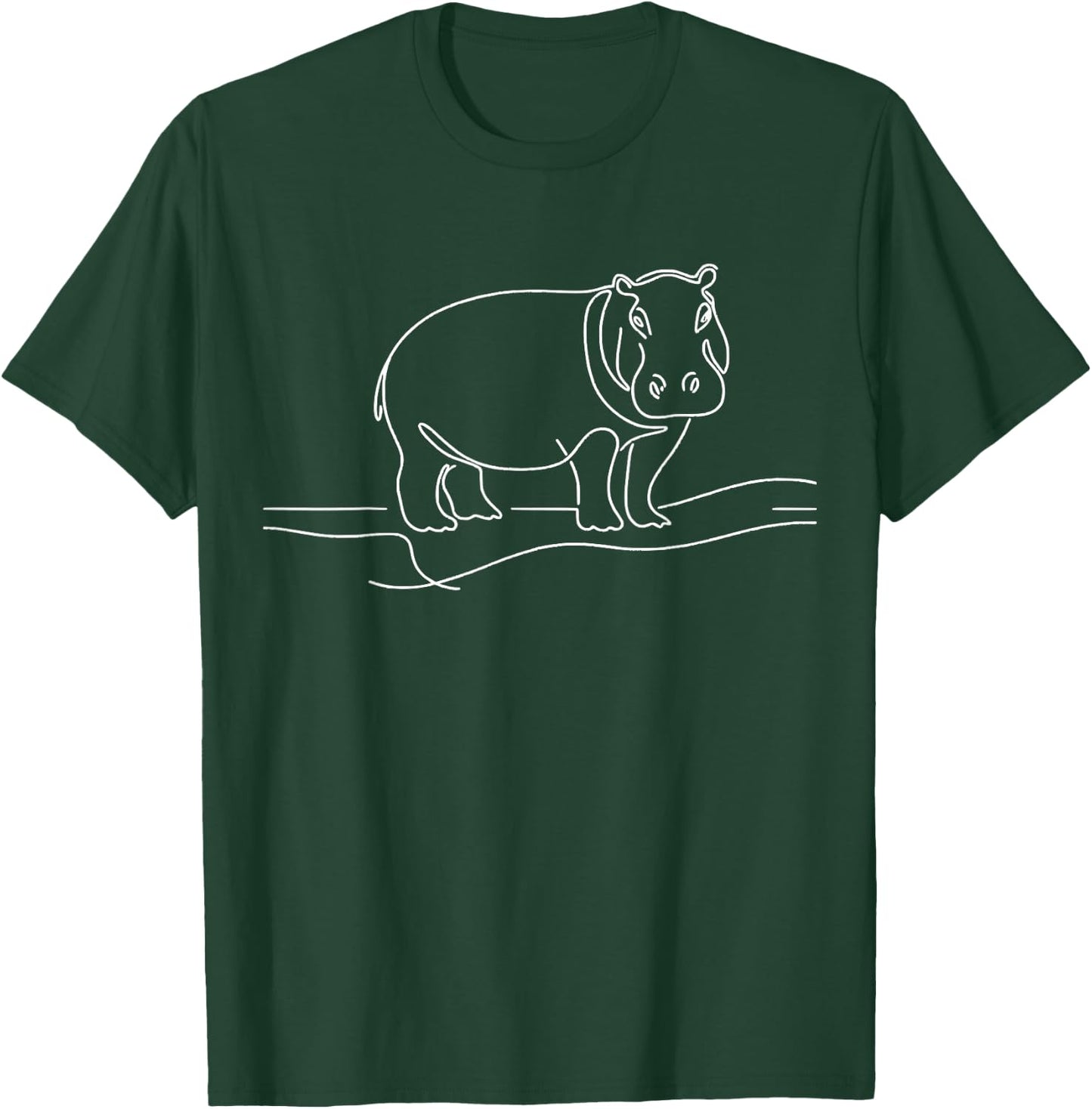Minimalist Hippo Line Art Drawing Wildlife Design T-Shirt - T-Shirt | Forest