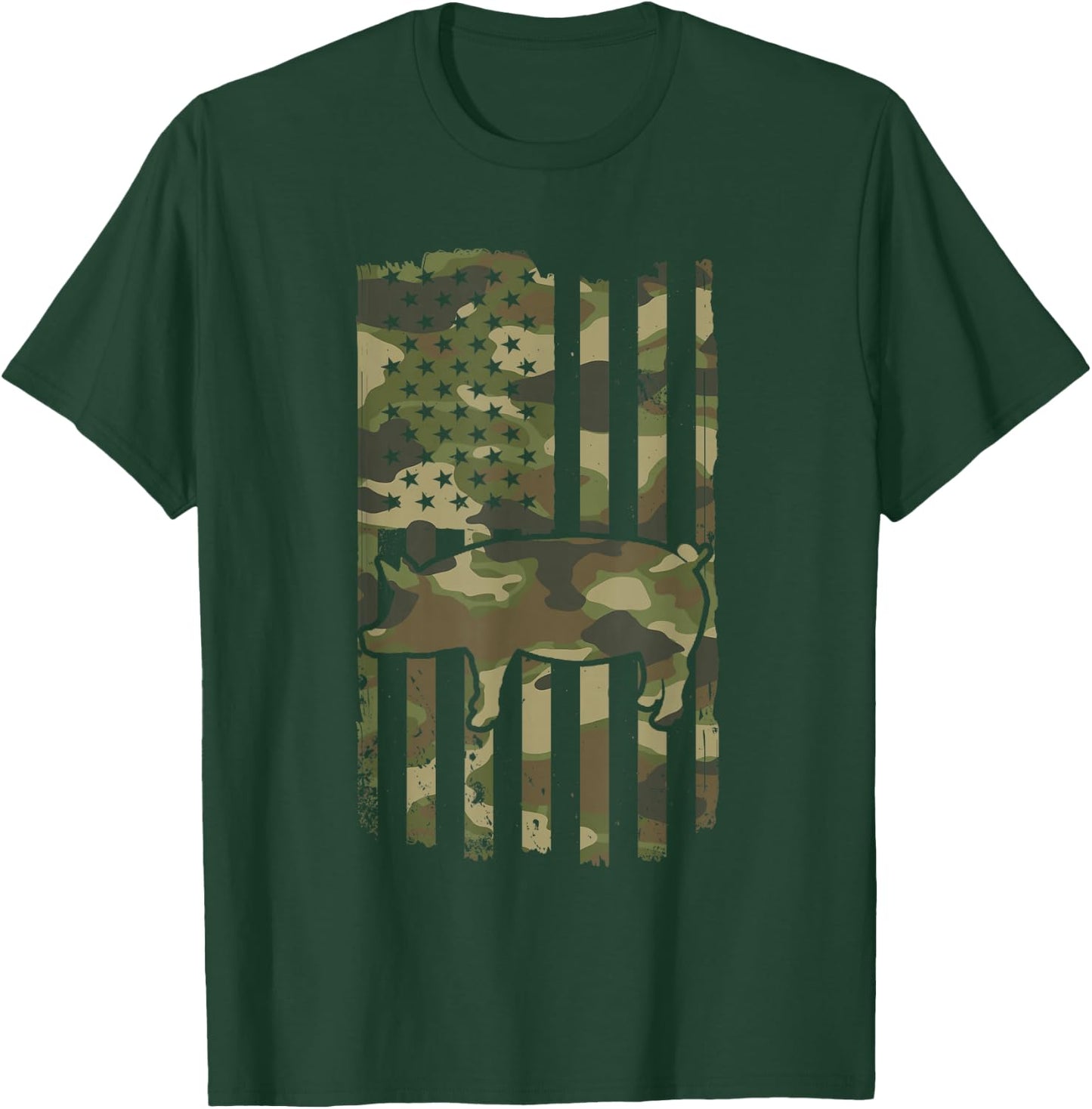 Funny Retro Pig Lover - Pig USA Flag 4th July T-Shirt - T-Shirt | Forest