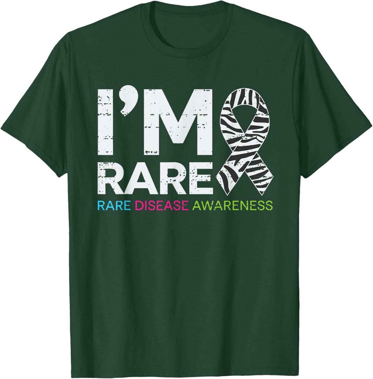 I'm Rare Disease Warrior Zabra Ribbon Rare Disease Awareness T-Shirt - T-Shirt | Forest