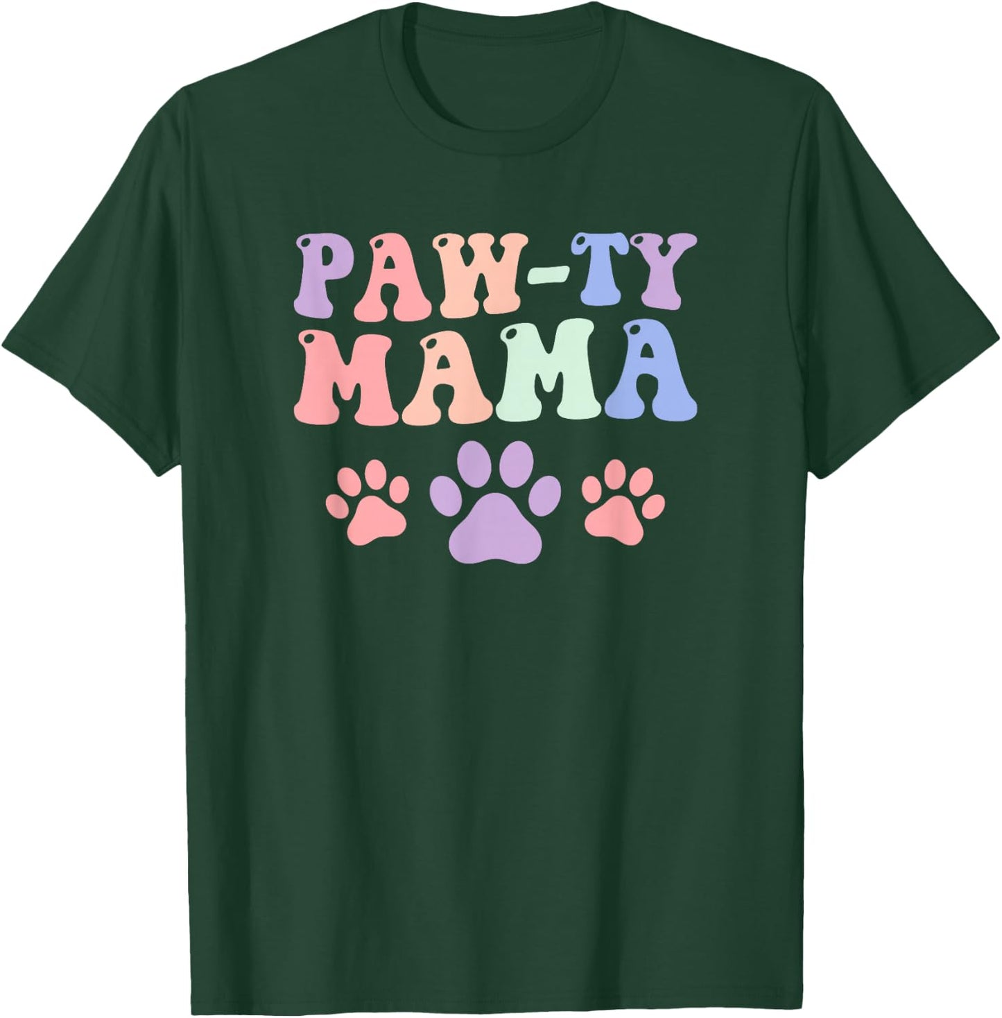 Paw-ty Mama Groovy Animal Foot Shapes Pet Lover T-Shirt - T-Shirt | Forest