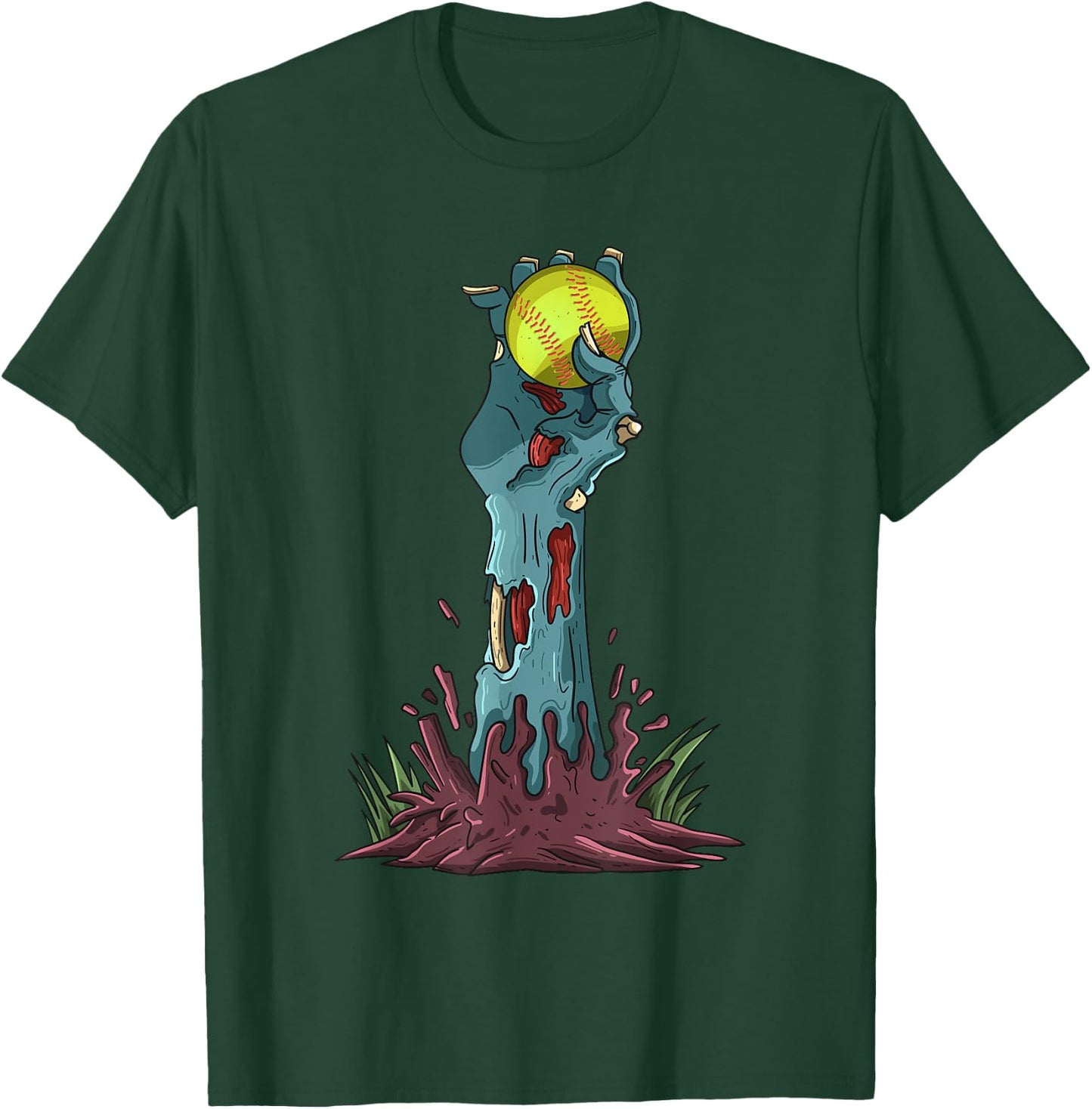 Zombie Hands Softball Funny Halloween Horror Scary Outfit T-Shirt - T-Shirt | Forest
