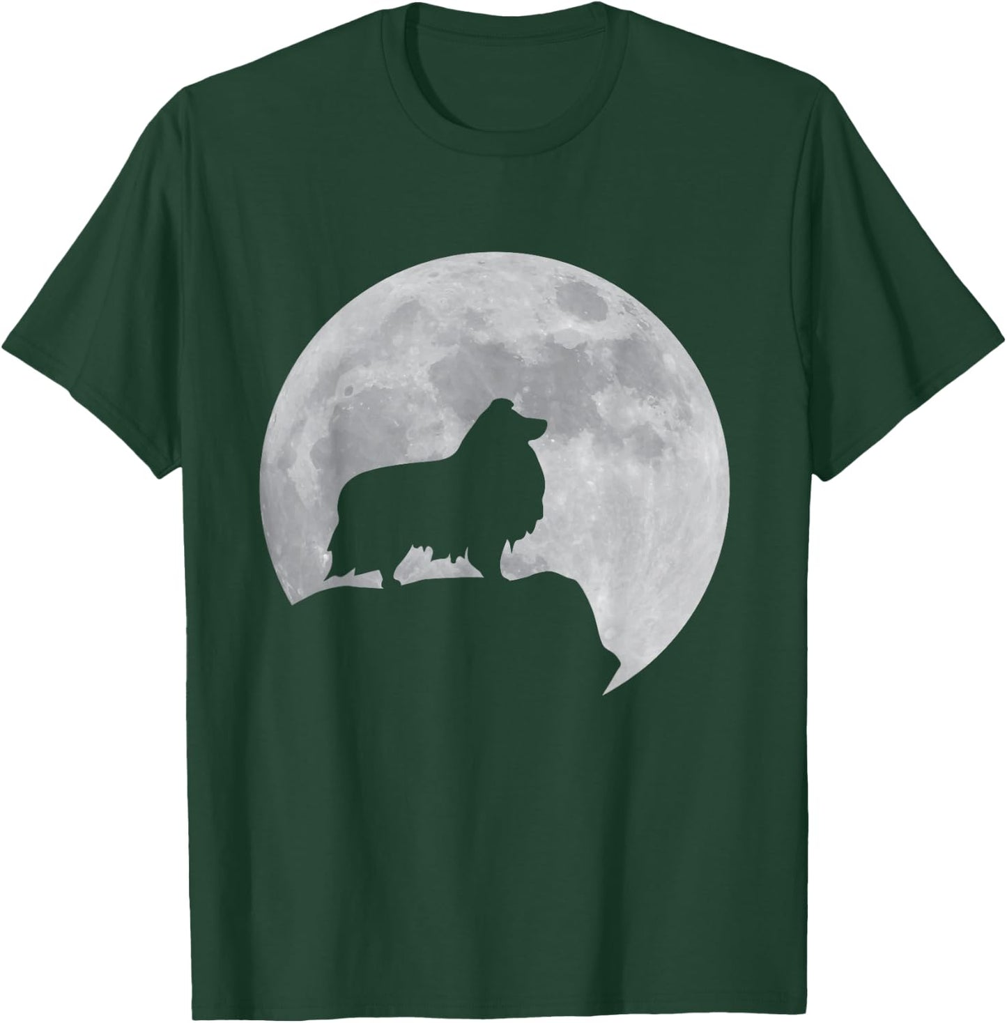 Moon And Dog Silhouette - Sheltie Shetland Sheepdog T-Shirt - T-Shirt | Forest
